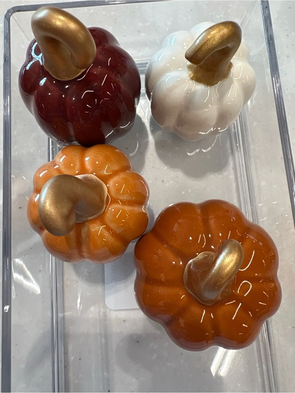 Target Ceramic Pumpkin Set in Orange, White, and Burgundy with Gold Stems